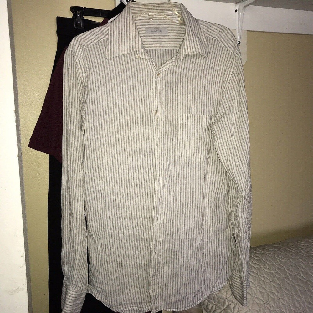 Men's Striped Shirt - White and Gray